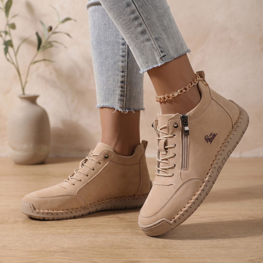 Women's Orthopedic Lace-Up Side-Zip Low-Top Sneakers - Khaki