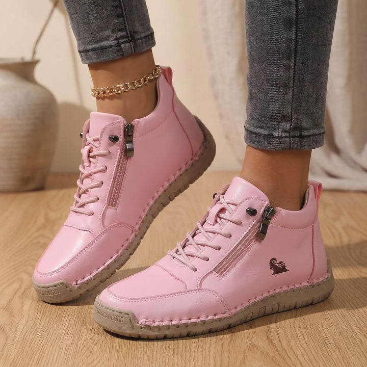 Women's Orthopedic Lace-Up Side-Zip Low-Top Sneakers - Pink
