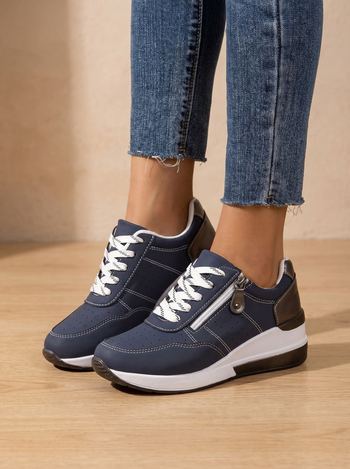 Women's Orthopedic Lace-Up Side-Zip Platform Sneakers - Blue