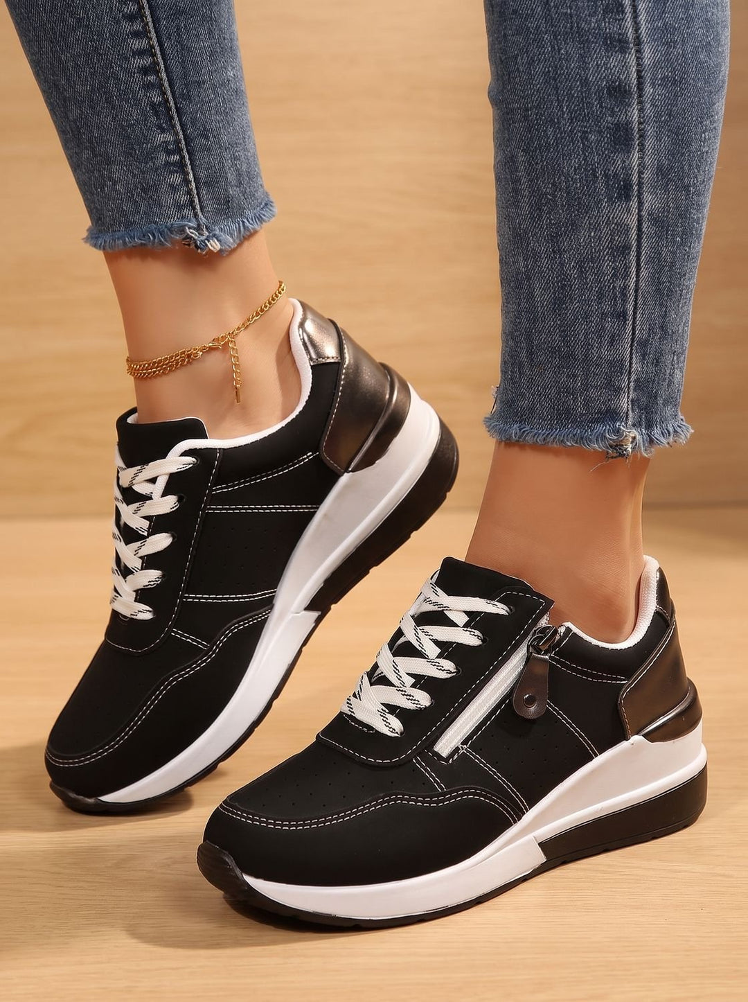 Women's Orthopedic Lace-Up Side-Zip Platform Sneakers