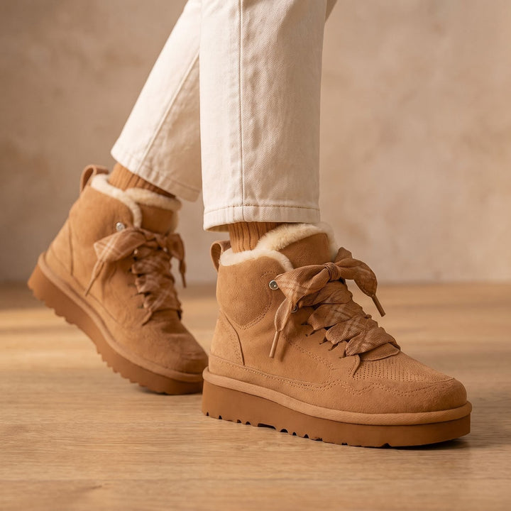 Women's Orthopedic Lace-Up Suede Ankle Boots Plush Lined Platform - Camel Brown