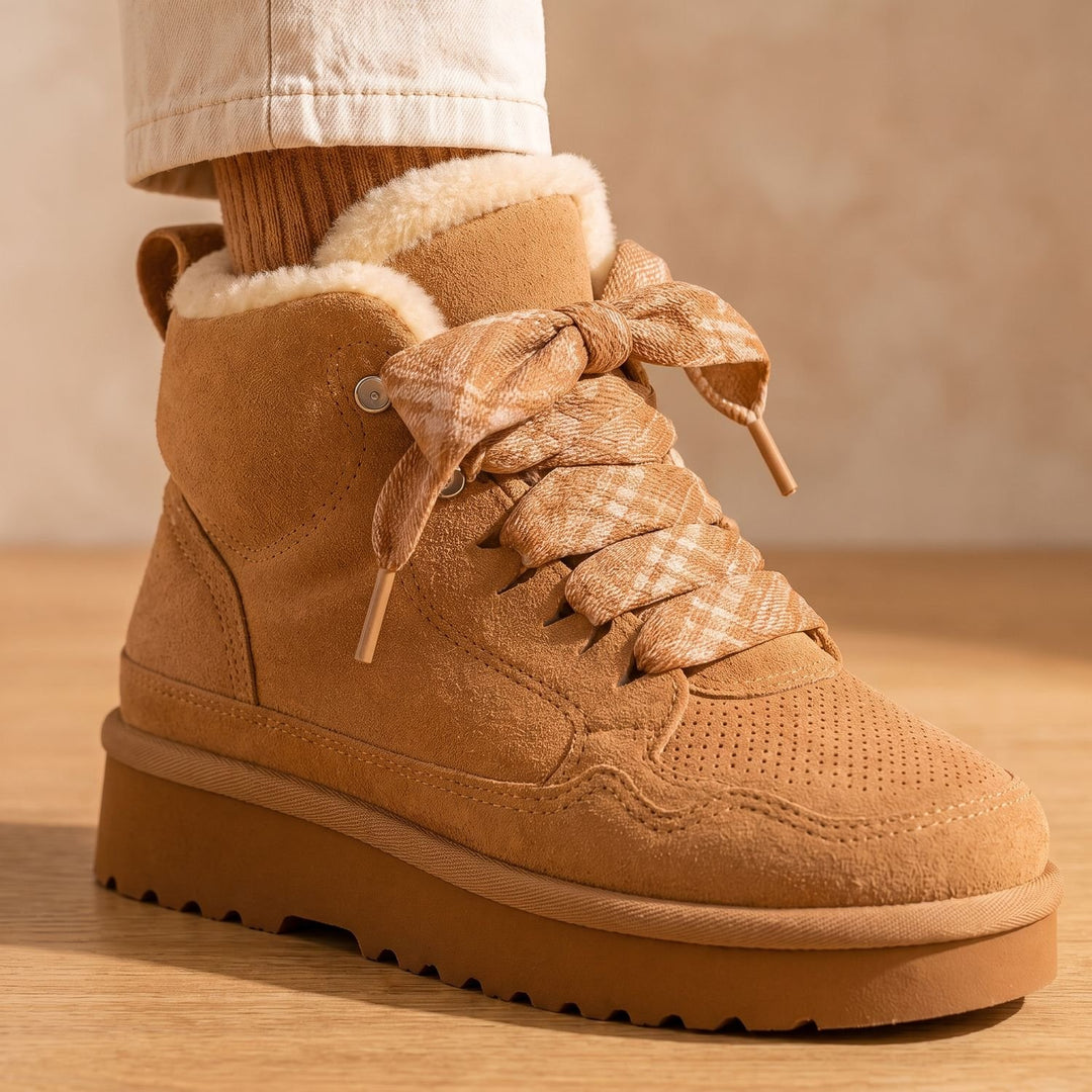 Women's Orthopedic Lace-Up Suede Ankle Boots Plush Lined Platform