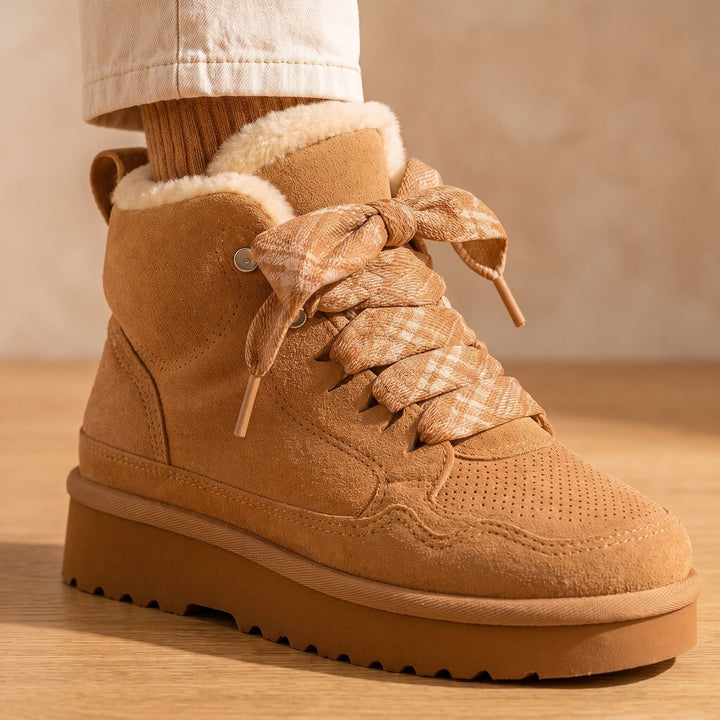 Women's Orthopedic Lace-Up Suede Ankle Boots Plush Lined Platform