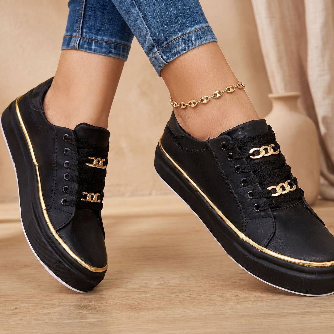 Women's Orthopedic Lace-Up Supportive Platform Sneakers - Black