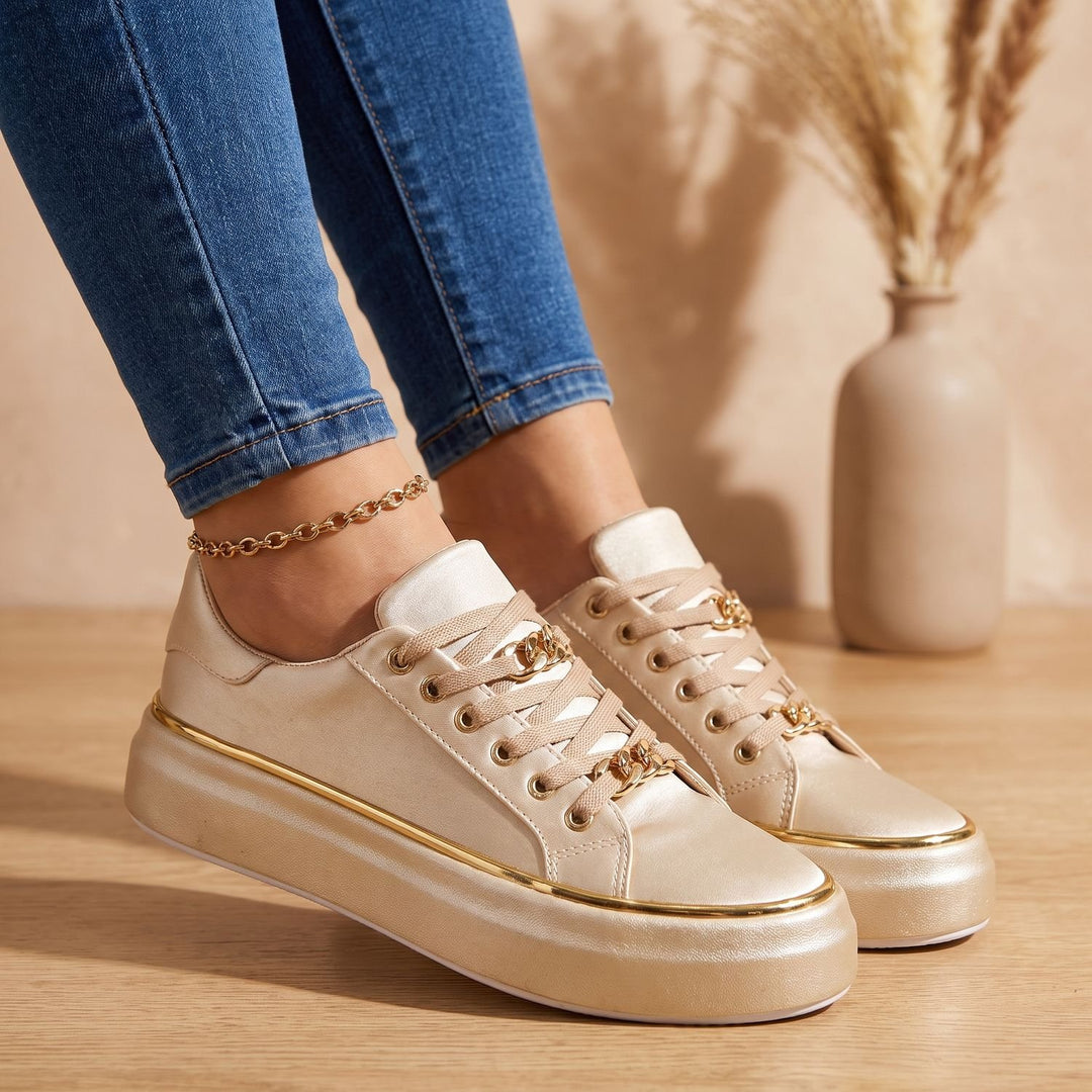 Women's Orthopedic Lace-Up Supportive Platform Sneakers - Gold