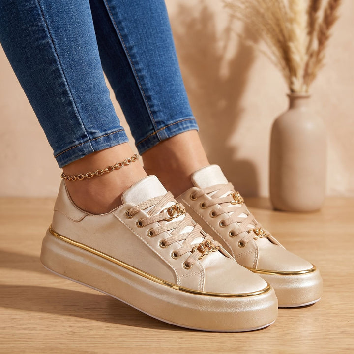 Women's Orthopedic Lace-Up Supportive Platform Sneakers - Gold