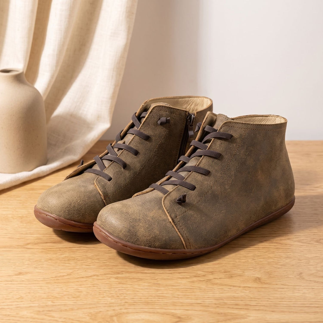 Women's Orthopedic Leather Lace-Up Ankle Booties - Gray