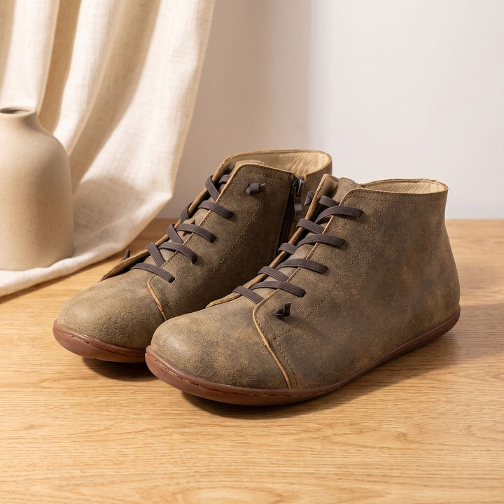 Women's Orthopedic Leather Lace-Up Ankle Booties - Gray