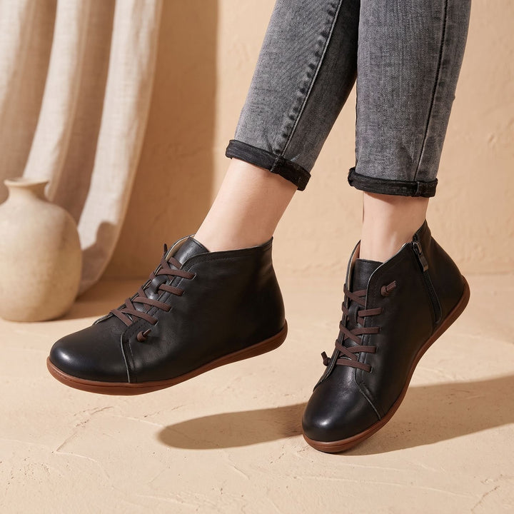Women's Orthopedic Leather Lace-Up Ankle Booties - Black