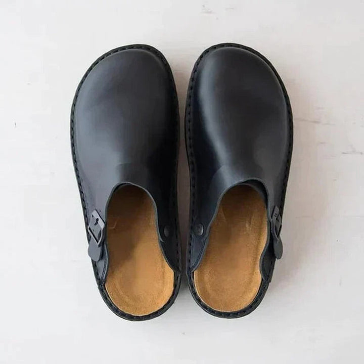 Women's Orthopedic Leather Slip-On Buckle Clogs