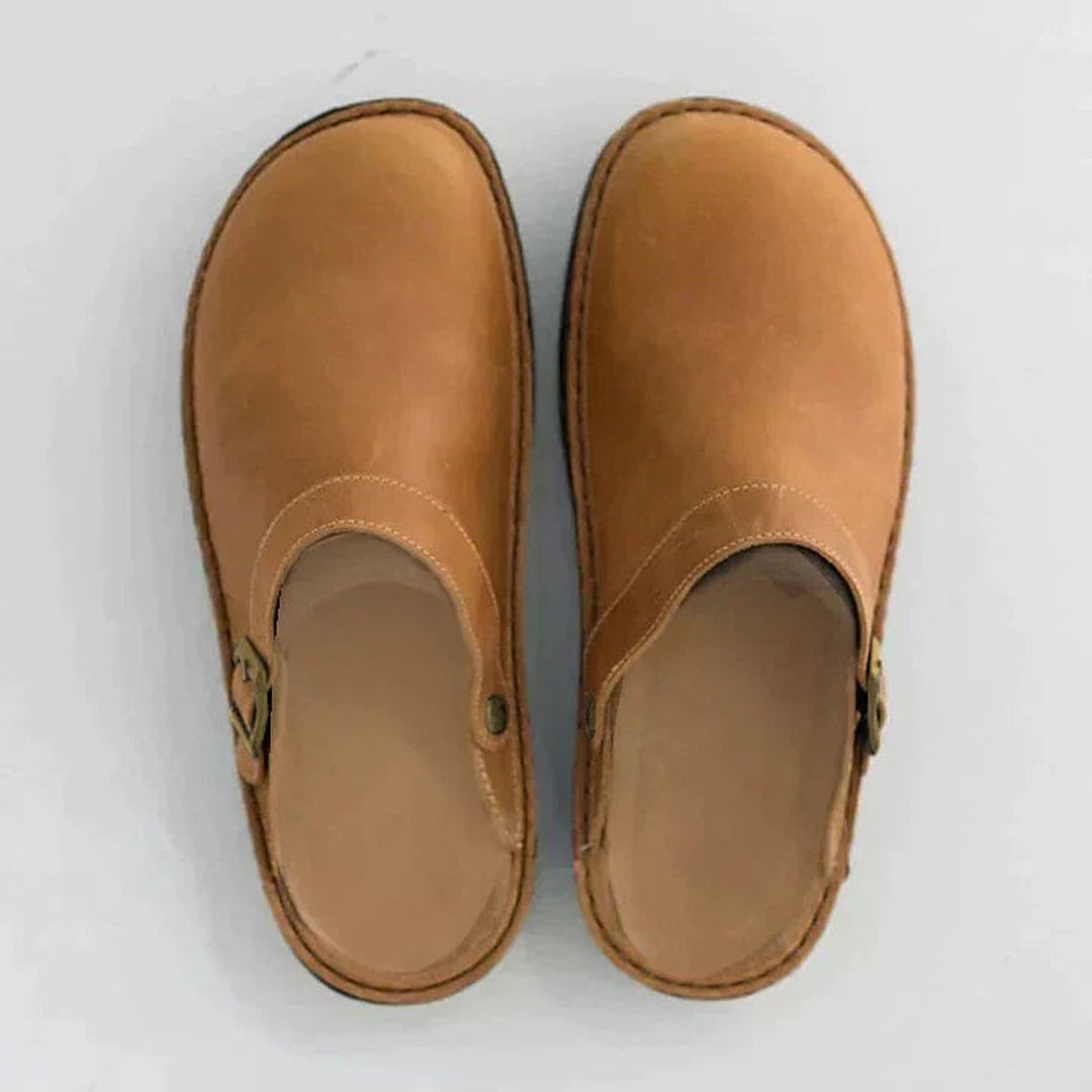 Women's Orthopedic Leather Slip-On Buckle Clogs