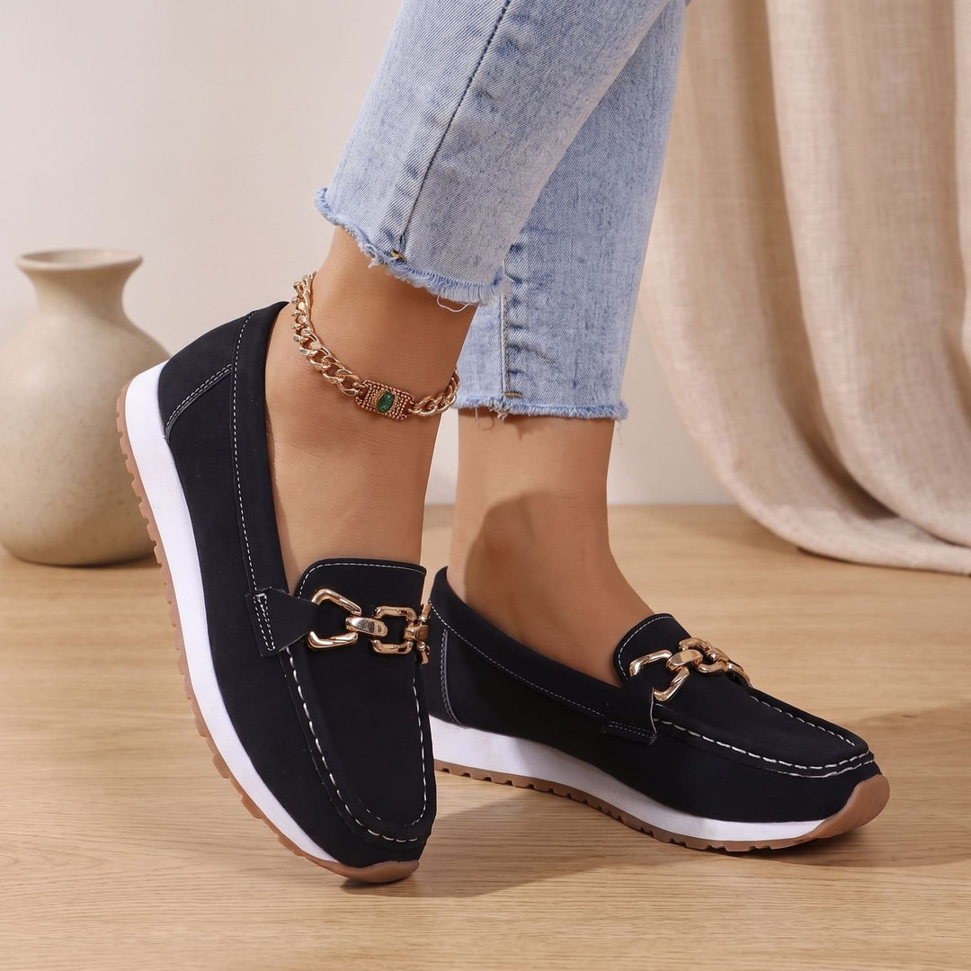 Women's Orthopedic Loafers Gold Chain Slip-On Suede Flats