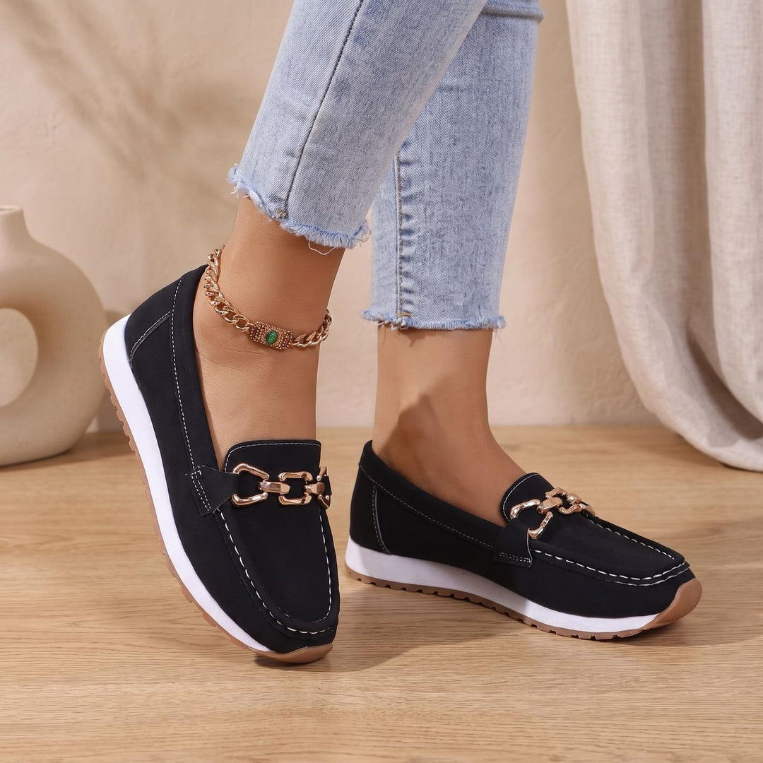Women's Orthopedic Loafers Gold Chain Slip-On Suede Flats
