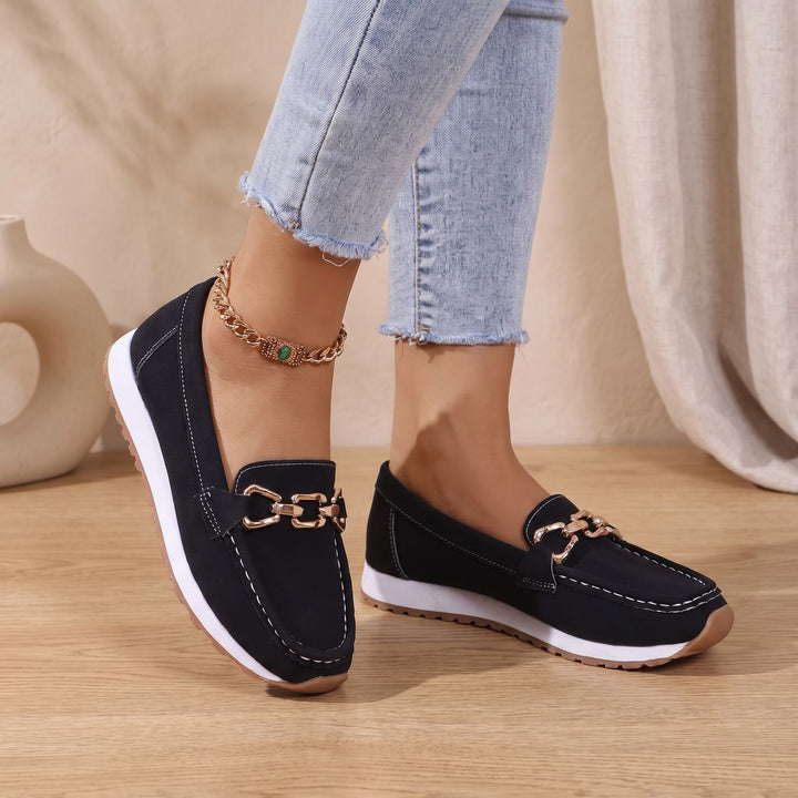 Women's Orthopedic Loafers Gold Chain Slip-On Suede Flats