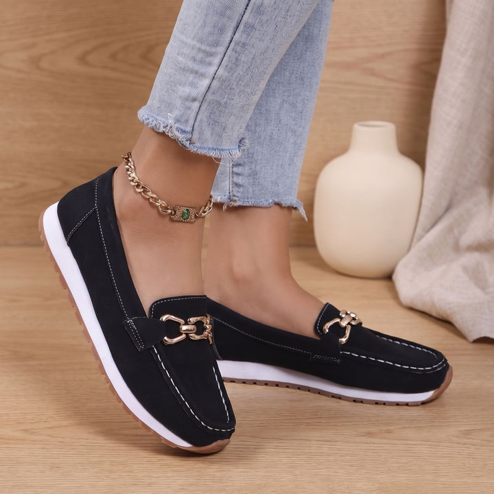 Women's Orthopedic Loafers Gold Chain Slip-On Suede Flats