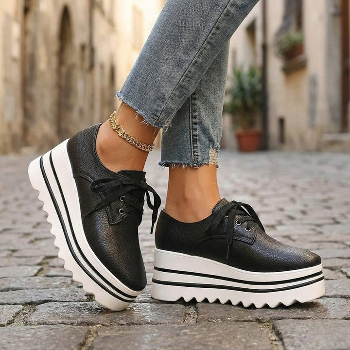 Women's Orthopedic Platform Lace-Up Oxford Boots - Black