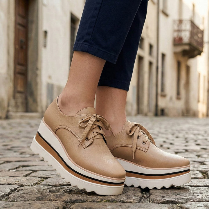 Women's Orthopedic Platform Lace-Up Oxford Boots - Beige