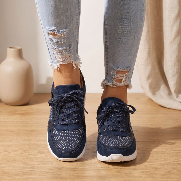 Women's Orthopedic Rhinestone Lace-Up Zipper Sneakers