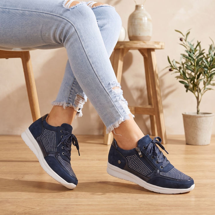 Women's Orthopedic Rhinestone Lace-Up Zipper Sneakers