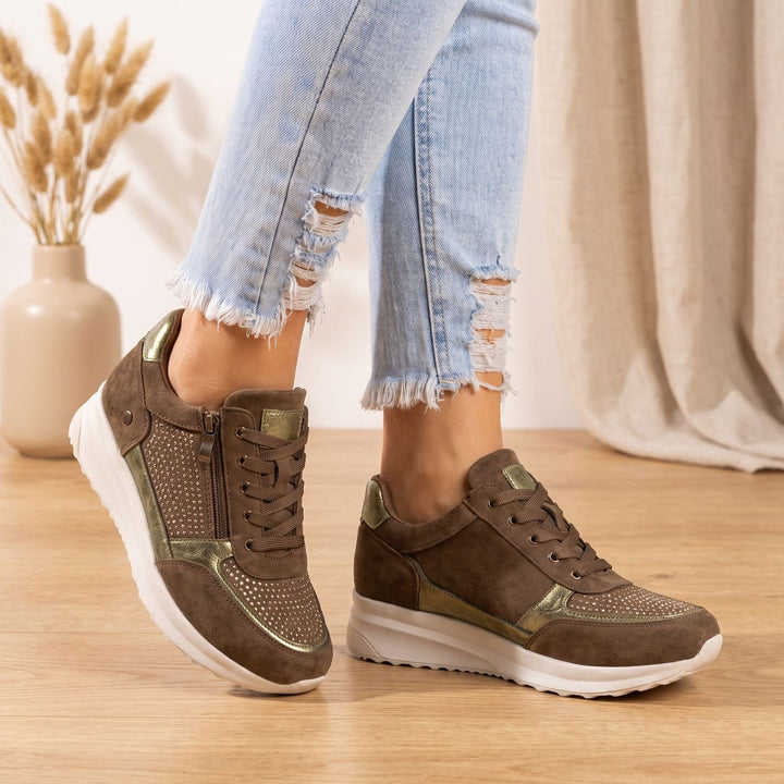 Women's Orthopedic Rhinestone Lace-Up Zipper Sneakers