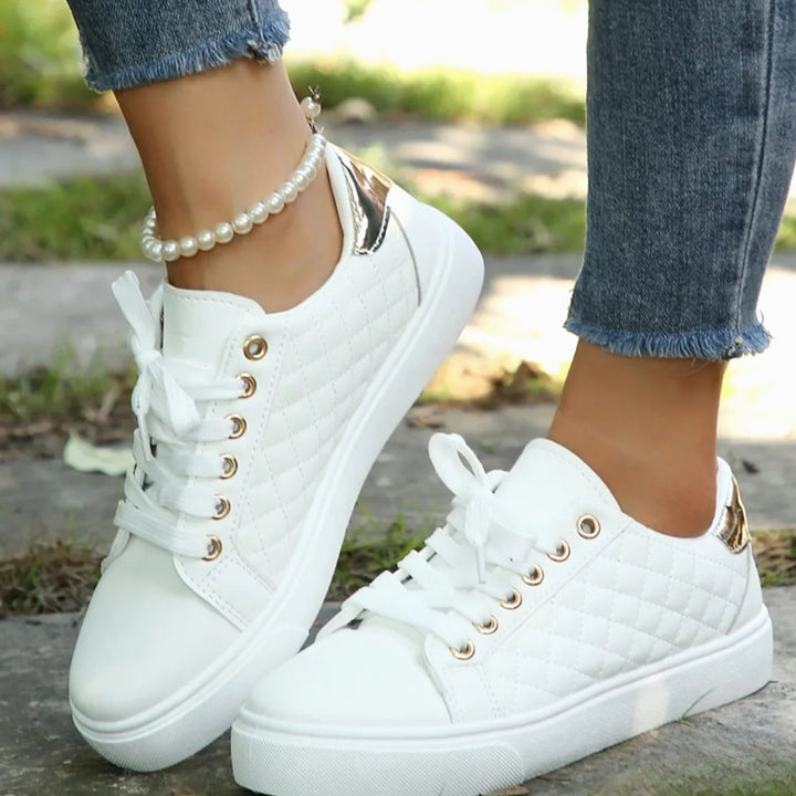Women's Orthopedic Shoes Quilted Lace-Up Flatform Sneakers - White