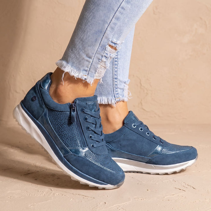 Women's Orthopedic Sneakers Arch Support Lace-Up Side-Zip Shoes - Blue