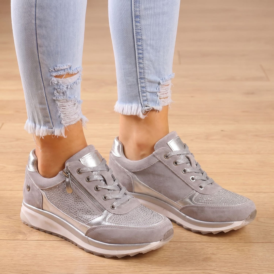 Women's Orthopedic Sneakers Arch Support Lace-Up Side-Zip Shoes - Gray