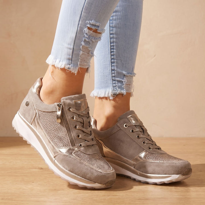 Women's Orthopedic Sneakers Arch Support Lace-Up Side-Zip Shoes - Khaki