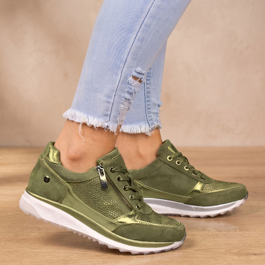 Women's Orthopedic Sneakers Arch Support Lace-Up Side-Zip Shoes - Green