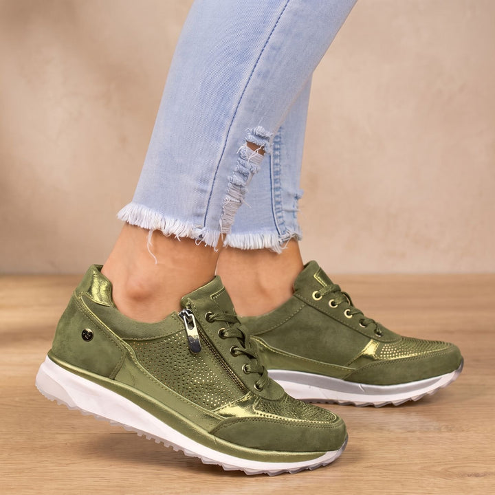Women's Orthopedic Sneakers Arch Support Lace-Up Side-Zip Shoes - Green