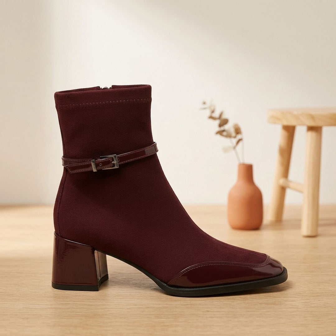 Women's Orthopedic Square Toe Suede Ankle Boots Buckle Block Heel