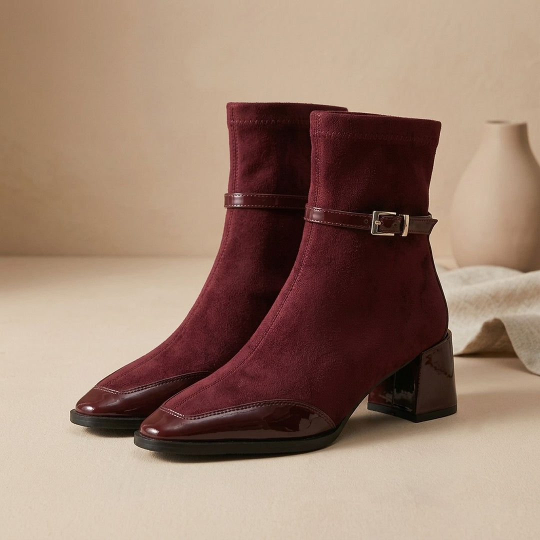 Women's Orthopedic Square Toe Suede Ankle Boots Buckle Block Heel