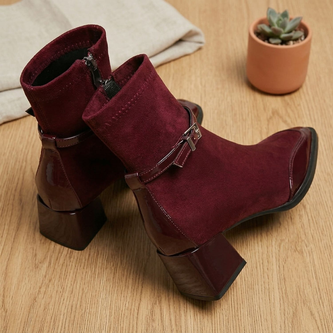 Women's Orthopedic Square Toe Suede Ankle Boots Buckle Block Heel