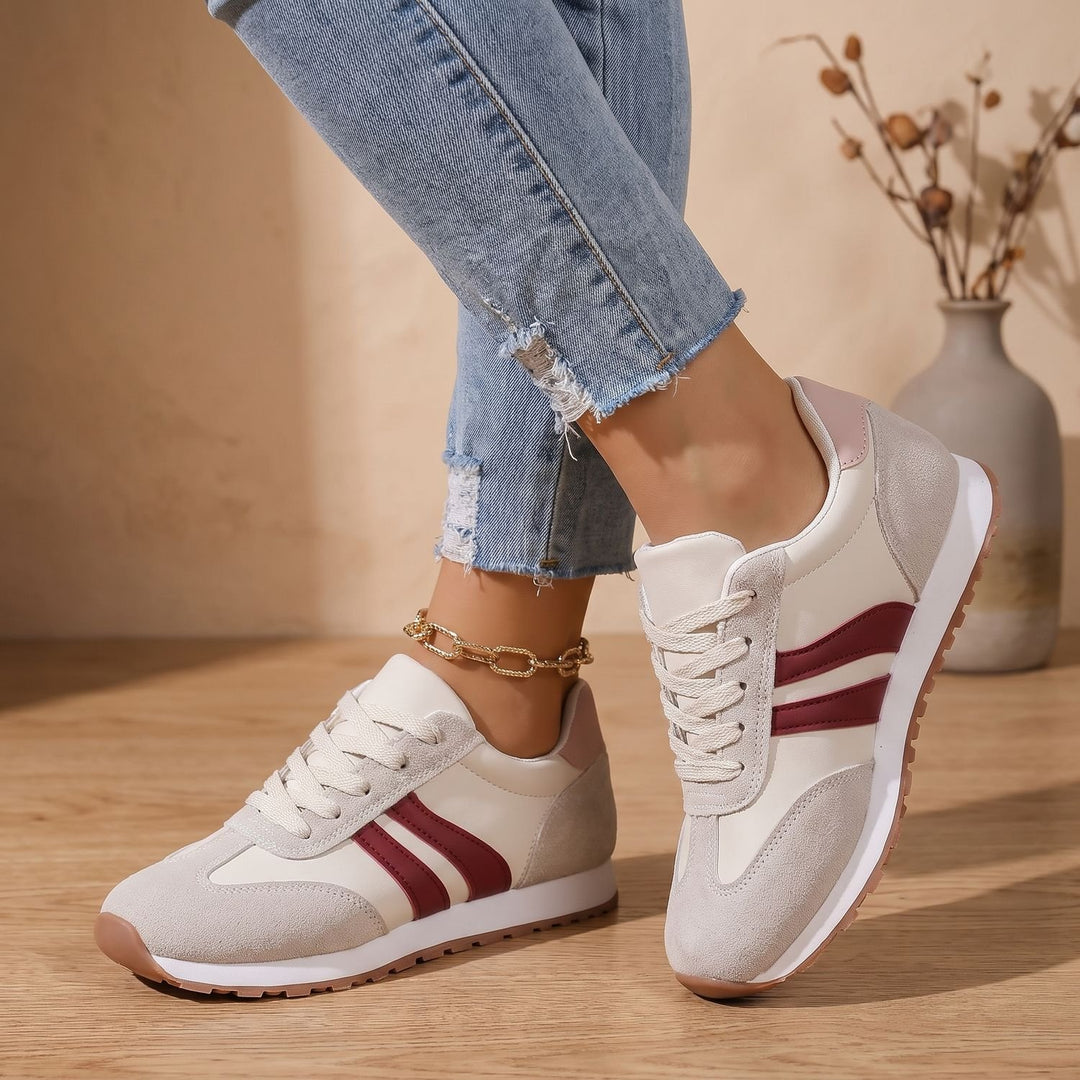 Women's Orthopedic Two-Tone Retro Lace-Up Sneakers - Red