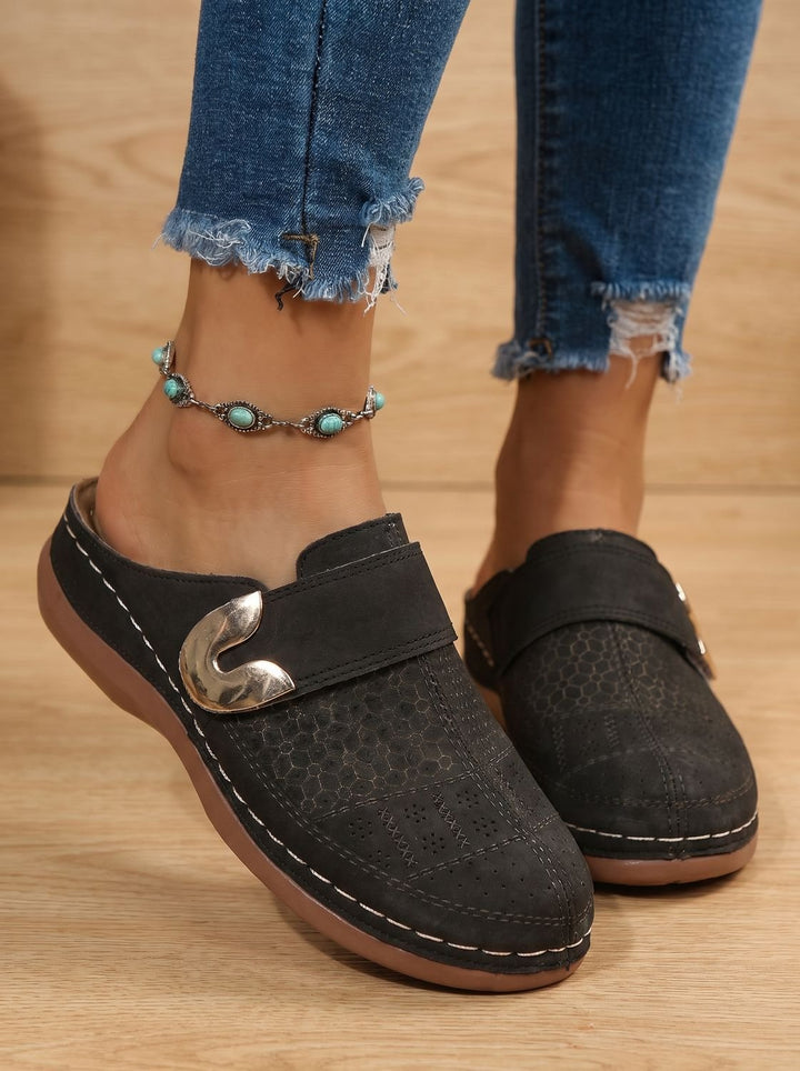 Women's Orthopedic Velcro Slip-On Mule Clogs Honeycomb Textured - Black