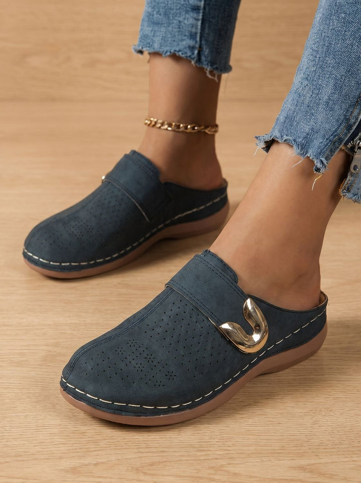 Women's Orthopedic Velcro Slip-On Mule Clogs Honeycomb Textured - Blue