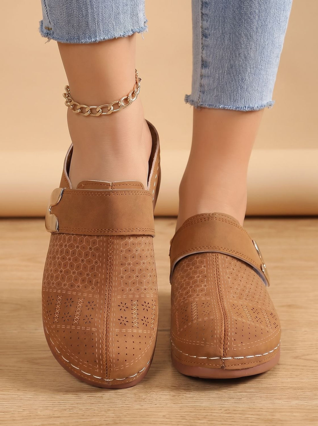 Women's Orthopedic Velcro Slip-On Mule Clogs Honeycomb Textured - Dark Brown