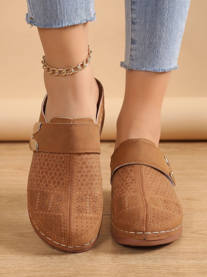 Women's Orthopedic Velcro Slip-On Mule Clogs Honeycomb Textured - Dark Brown