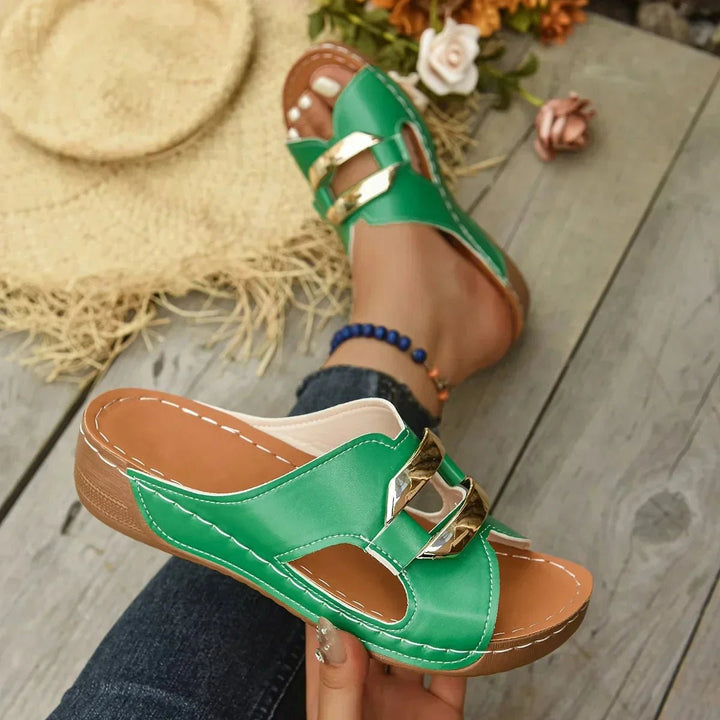 Women's Orthopedic Wedge Slip-On Open-Toe Sandals - Green