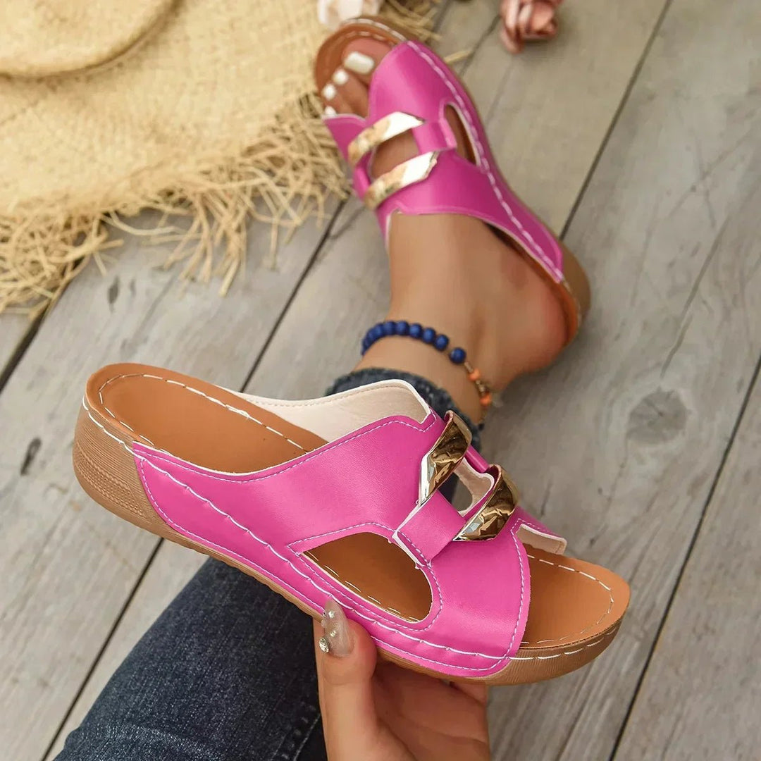 Women's Orthopedic Wedge Slip-On Open-Toe Sandals - Pink