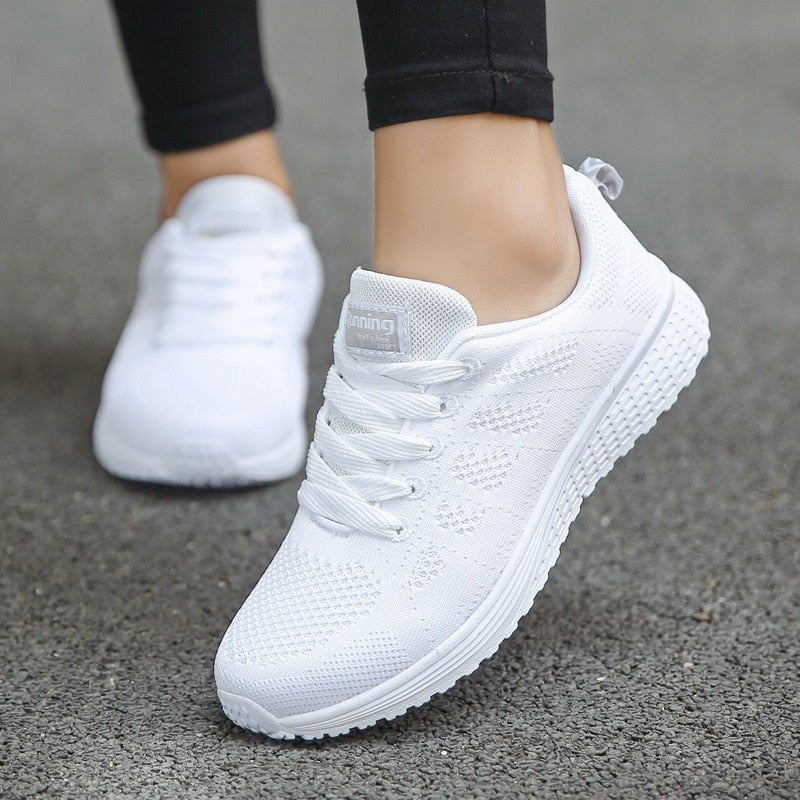 Women's Orthopedic Wide Toe Box Breathable Mesh Lace-Up Sneakers - White