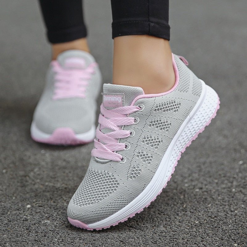 Women's Orthopedic Wide Toe Box Breathable Mesh Lace-Up Sneakers - Grayish Pink