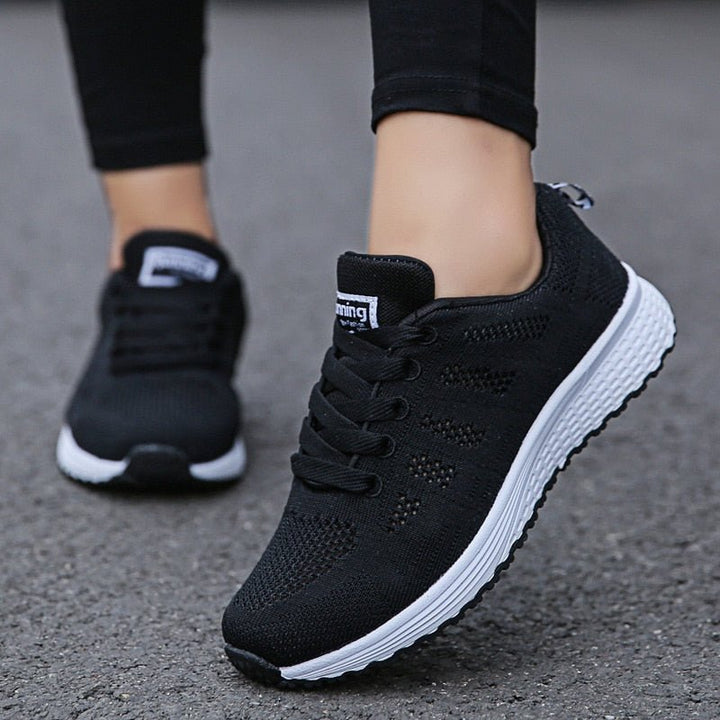 Women's Orthopedic Wide Toe Box Breathable Mesh Lace-Up Sneakers - Black