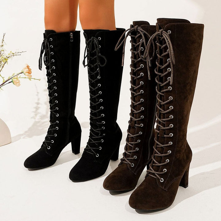 Women's Over-the-Knee Suede Lace-Up Block Heel Boots
