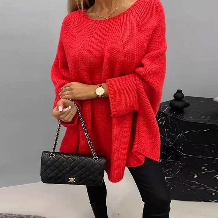 Women's Oversized Batwing-Sleeve Chunky Knitted Sweater - Red