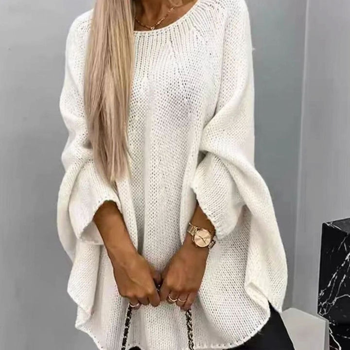 Women's Oversized Batwing-Sleeve Chunky Knitted Sweater - White