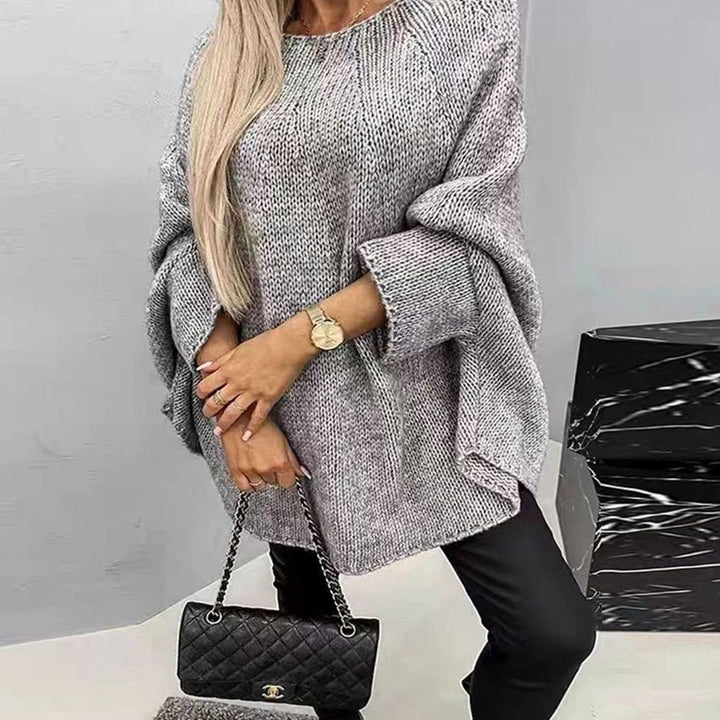 Women's Oversized Batwing-Sleeve Chunky Knitted Sweater - Light Grey