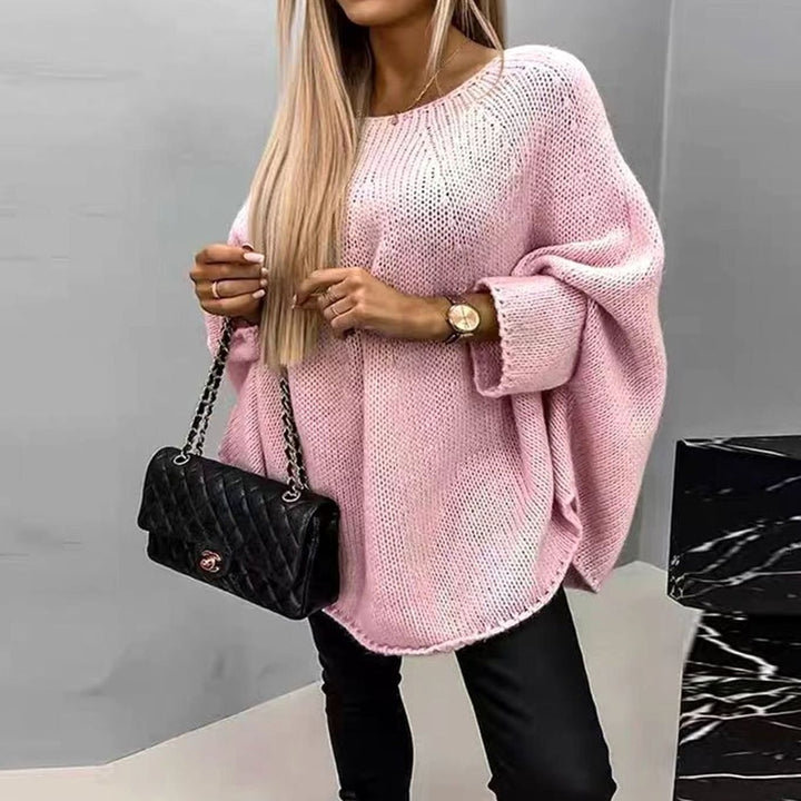 Women's Oversized Batwing-Sleeve Chunky Knitted Sweater - Pink