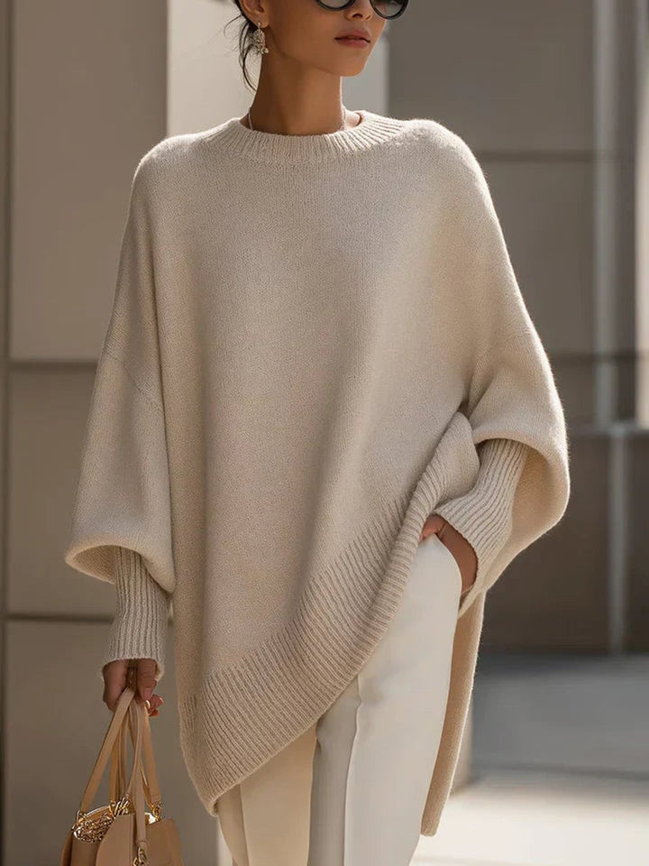 Women's Oversized Batwing-Sleeve Knit Pullover Sweater - Beige