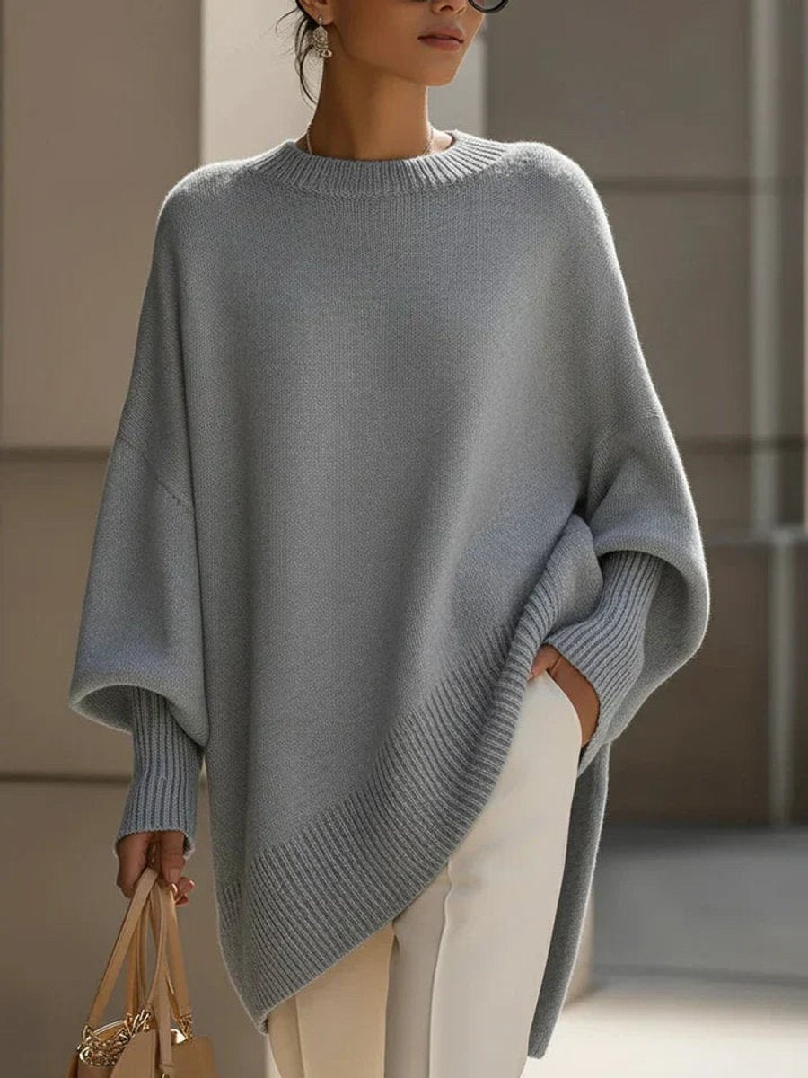 Women's Oversized Batwing-Sleeve Knit Pullover Sweater - Light Blue
